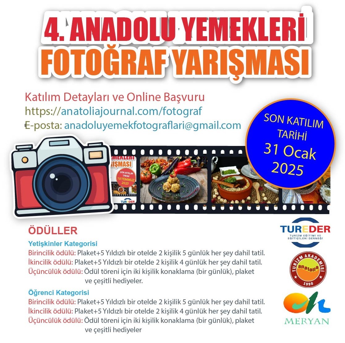 Dördüncü Anadolu Yemekleri Fotoğraf Yarışması 2024 başvuruları açıldı. Türk mutfağının eşsiz lezzetlerini ve Anadolu'nun zengin yemek kültürünü tanıtmak amacıyla düzenlenen yarışmanın duyurusu.